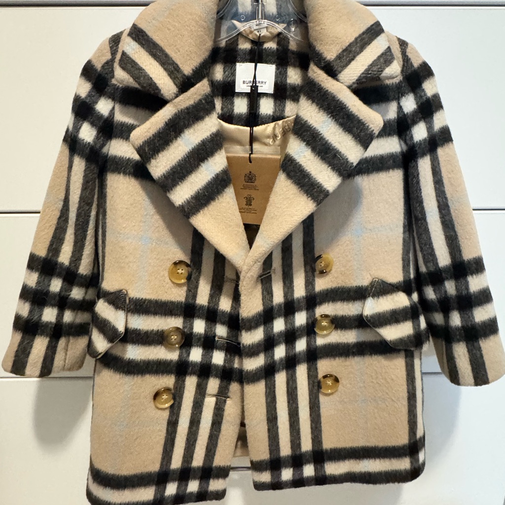 Burberry Kids Beige And Black Plaid Pea Coat